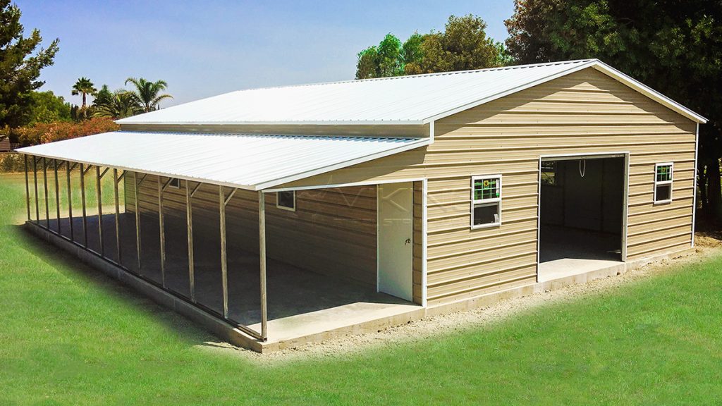 30x51x12 Enclosed Metal Garage with Lean-to