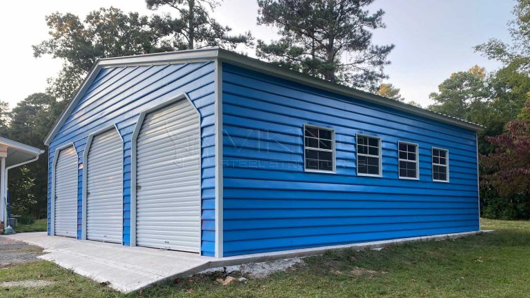 30x30x9 Three Car Vertical Roof Metal Garage