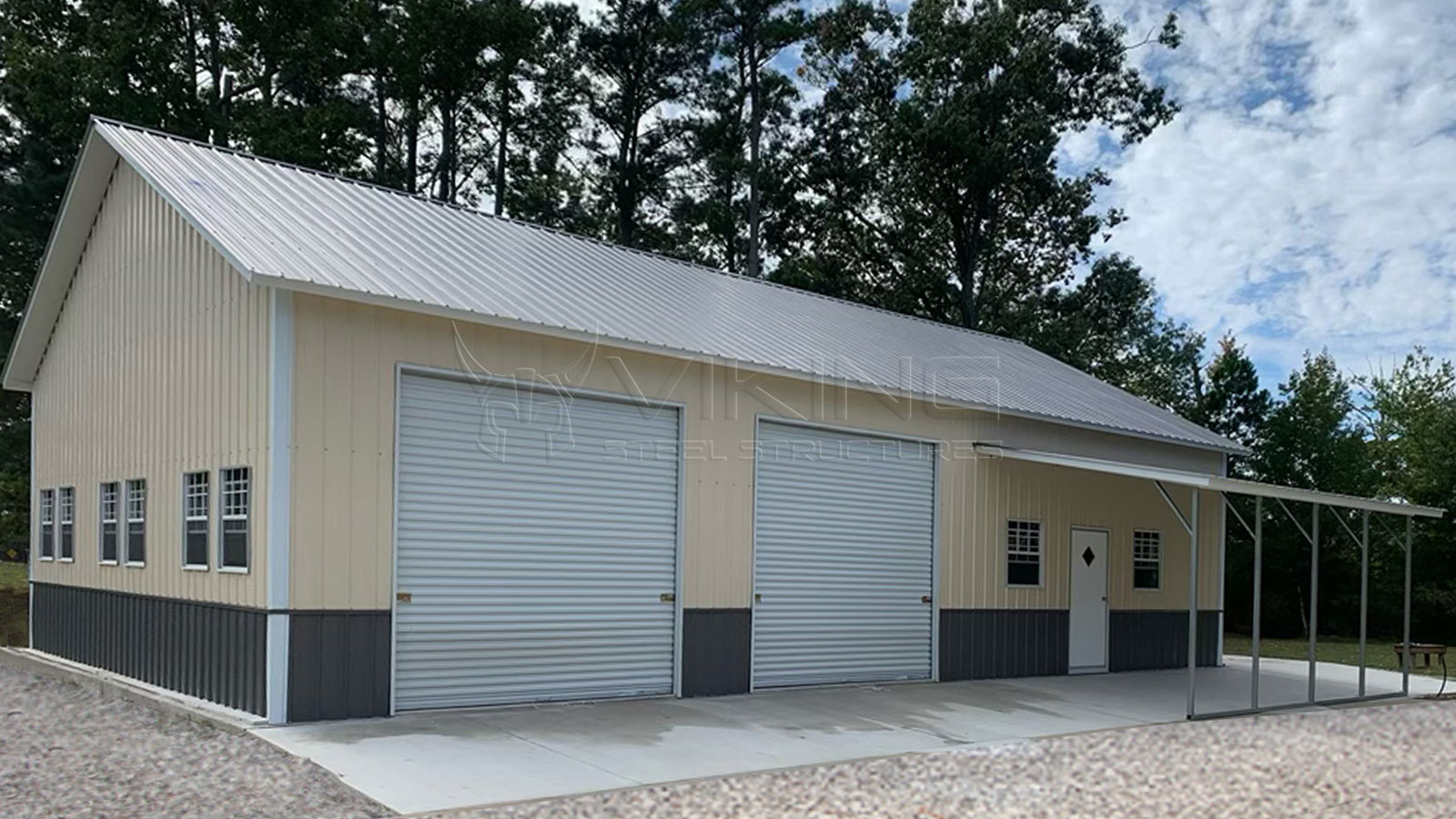 30x61x12 Steel Garage with Lean-To