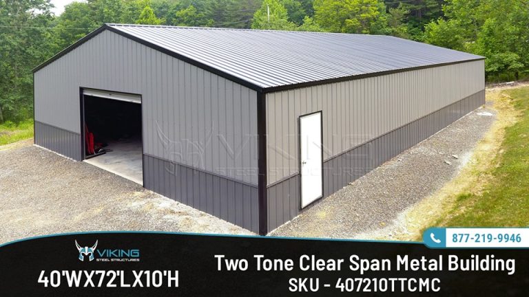 40x72x10 Two Tone Clear Span Metal Building