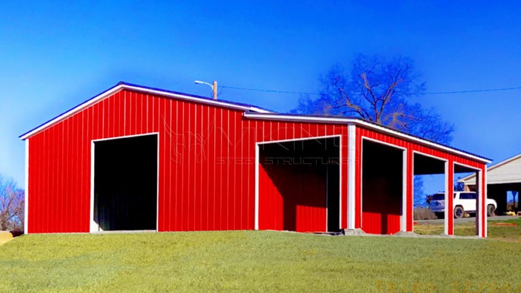 42x35x12 All Vertical Steel Garage with Lean-To