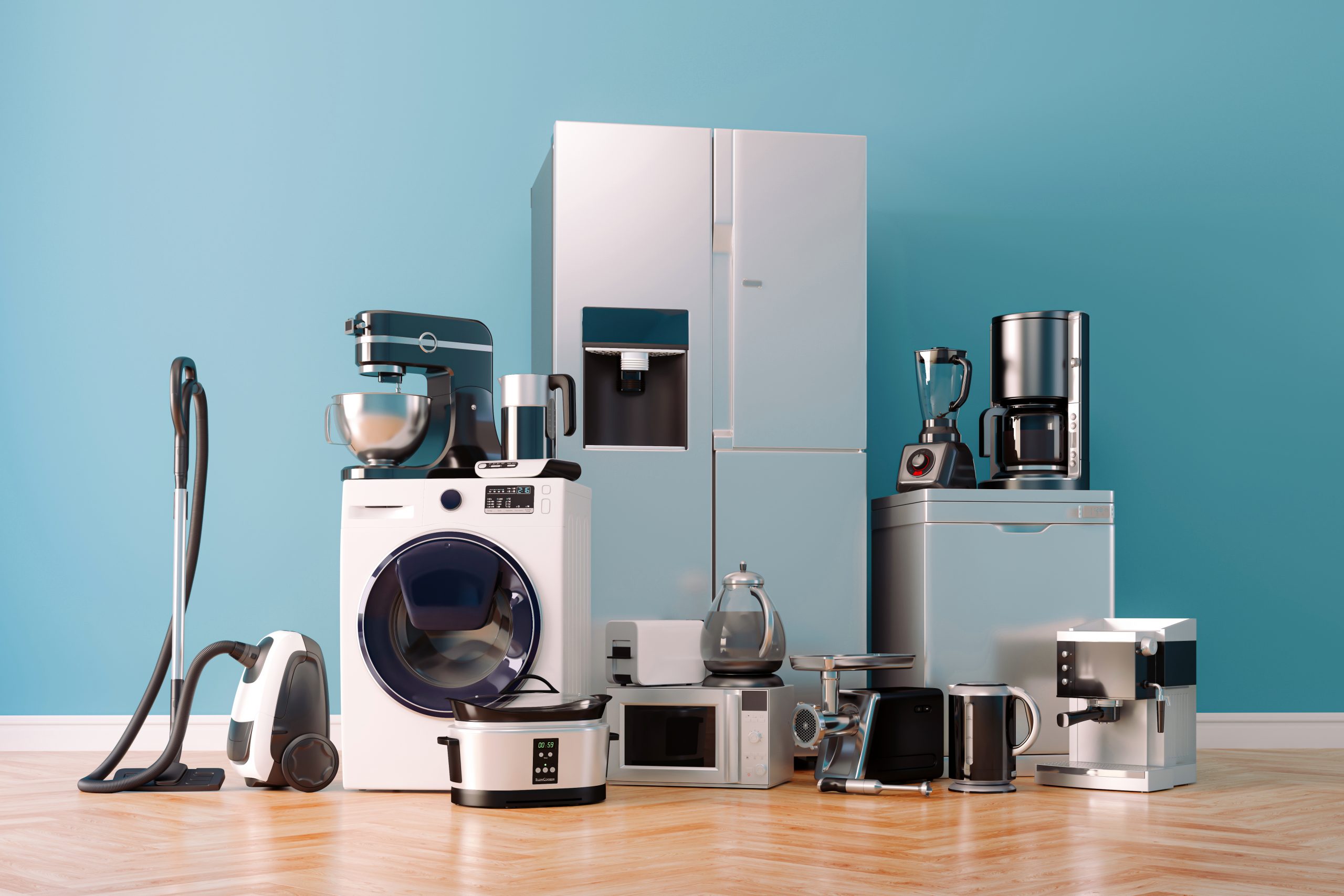 3d render of home appliances collection set