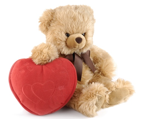 Cute teddy bear in red roses. Gift for a girl, woman. Valentine's