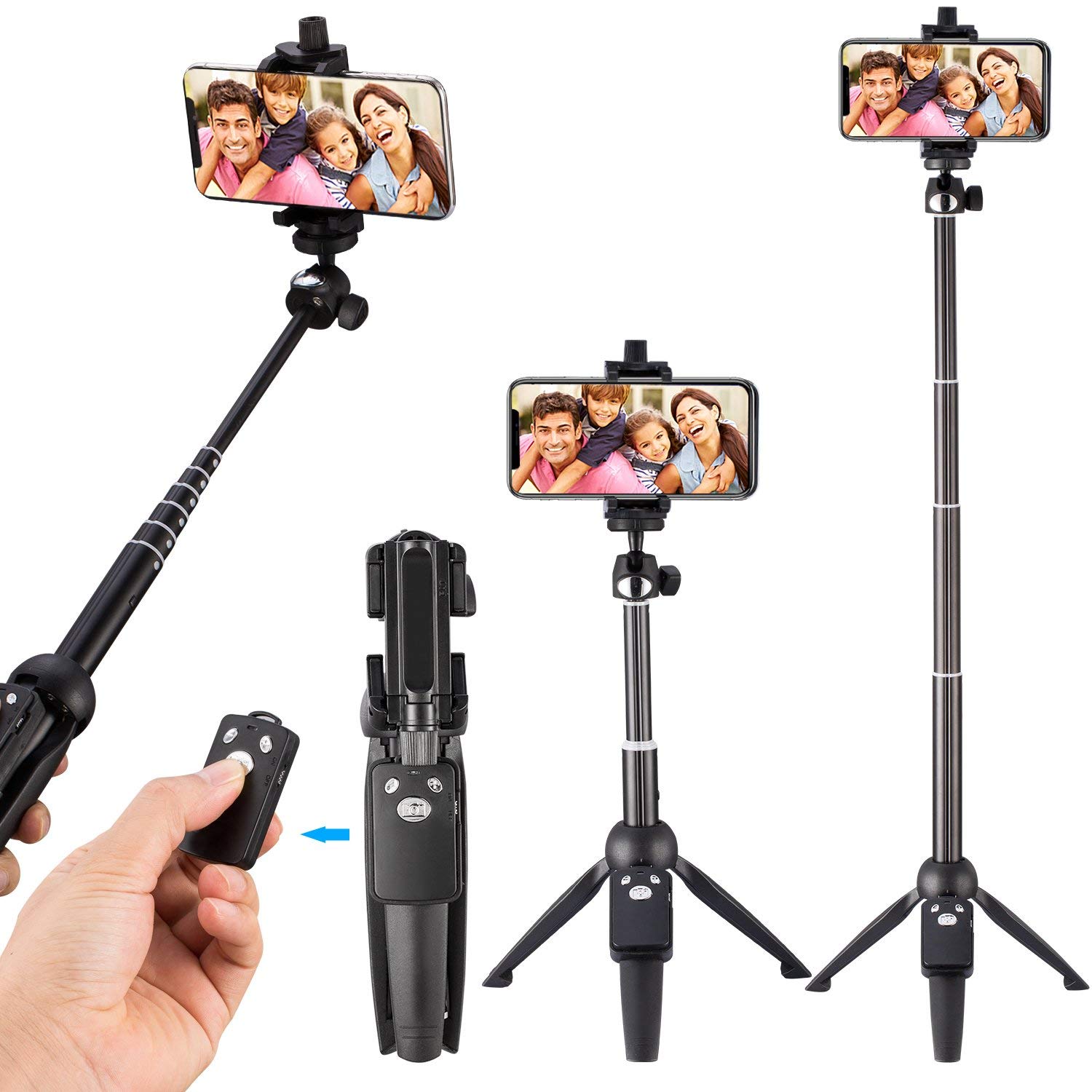  BZE Selfie Stick, 46 inch Extendable Selfie Stick Tripod,Phone  Tripod with Wireless Remote Shutter,Group Selfies/Live Streaming/Video  Recording Compatible with All Cellphones : Cell Phones & Accessories