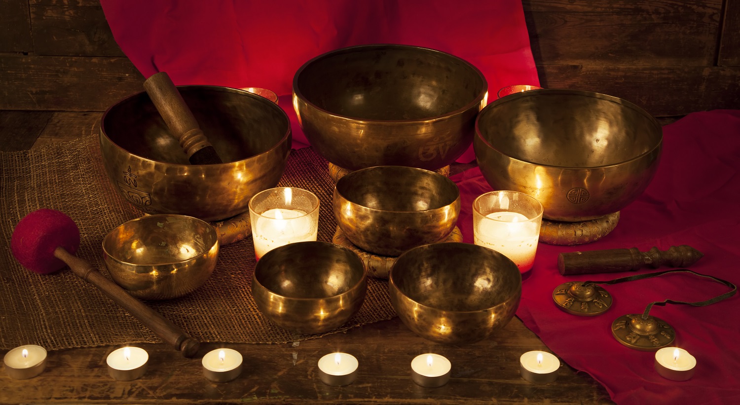Set of Tibetan singing bowls and bells