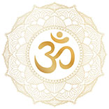 Aum Om Ohm symbol in decorative round mandala ornament.