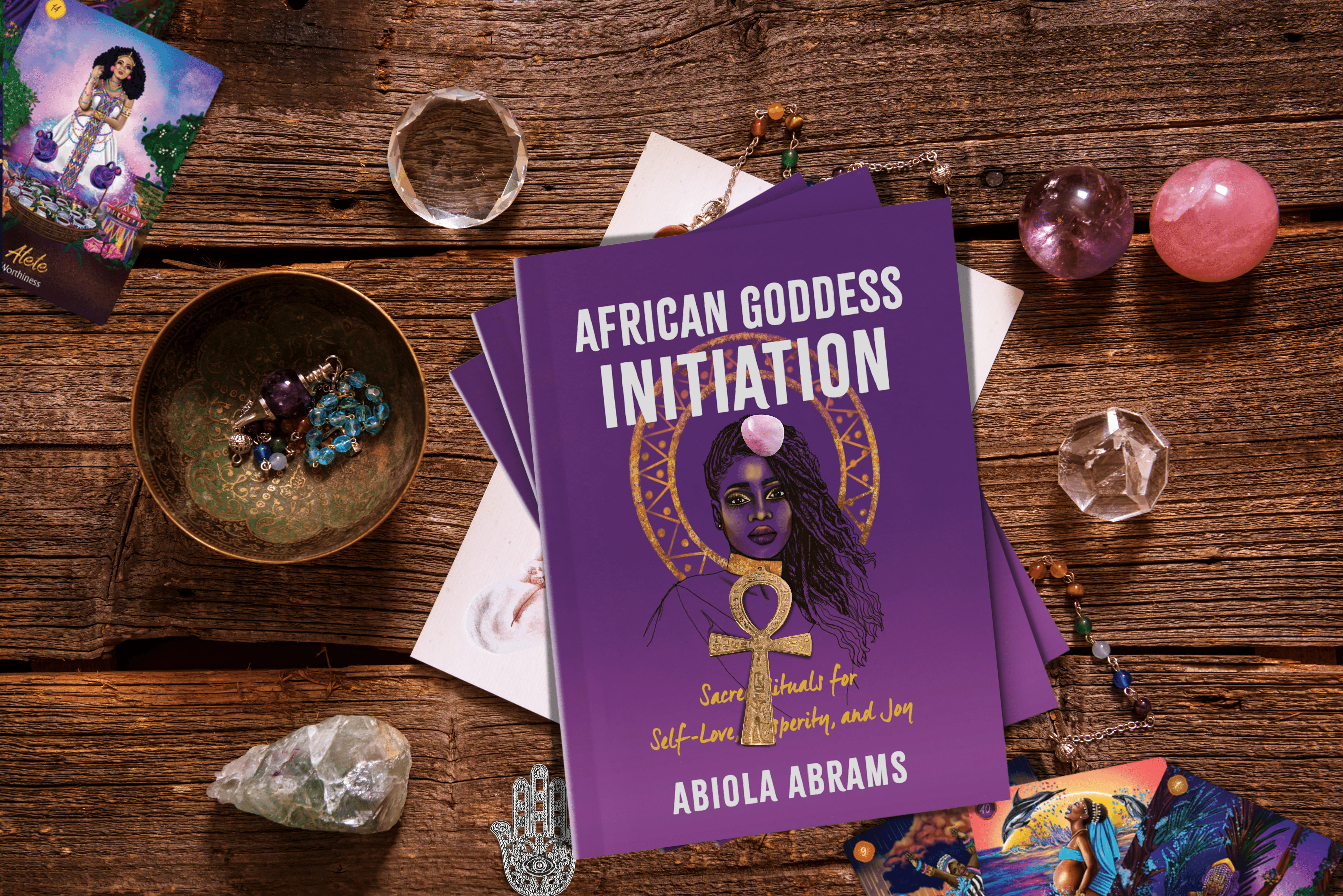 African Goddess Initiation Book on Mystical Magical Desk SM African Goddess Initiation: Sacred Rituals for Self-Love, Prosperity and Joy