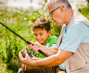 Man and boy fishing at Lewis and Clark Trail State Park