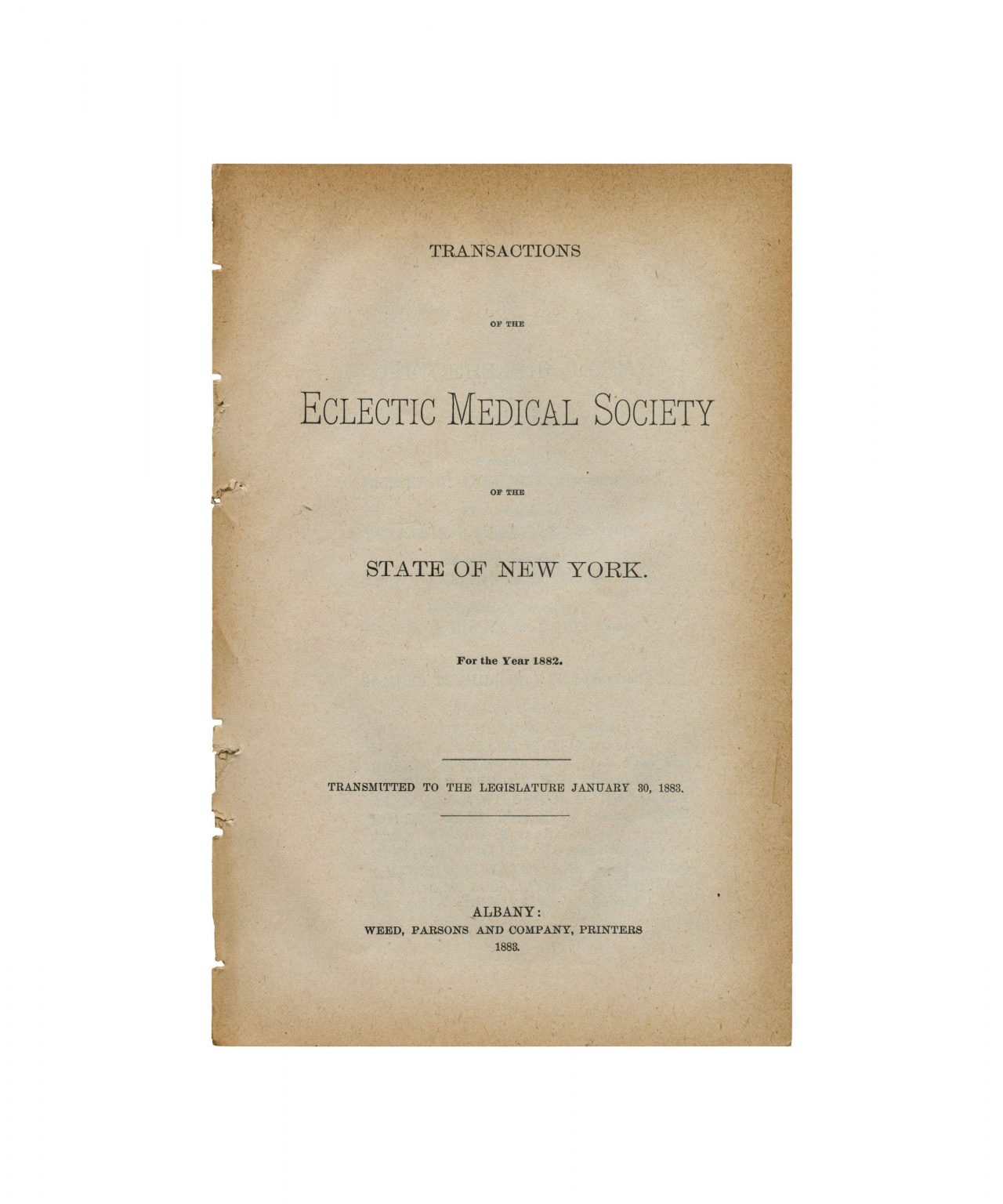 transactions report eclectic medical society state New York legislature 1882