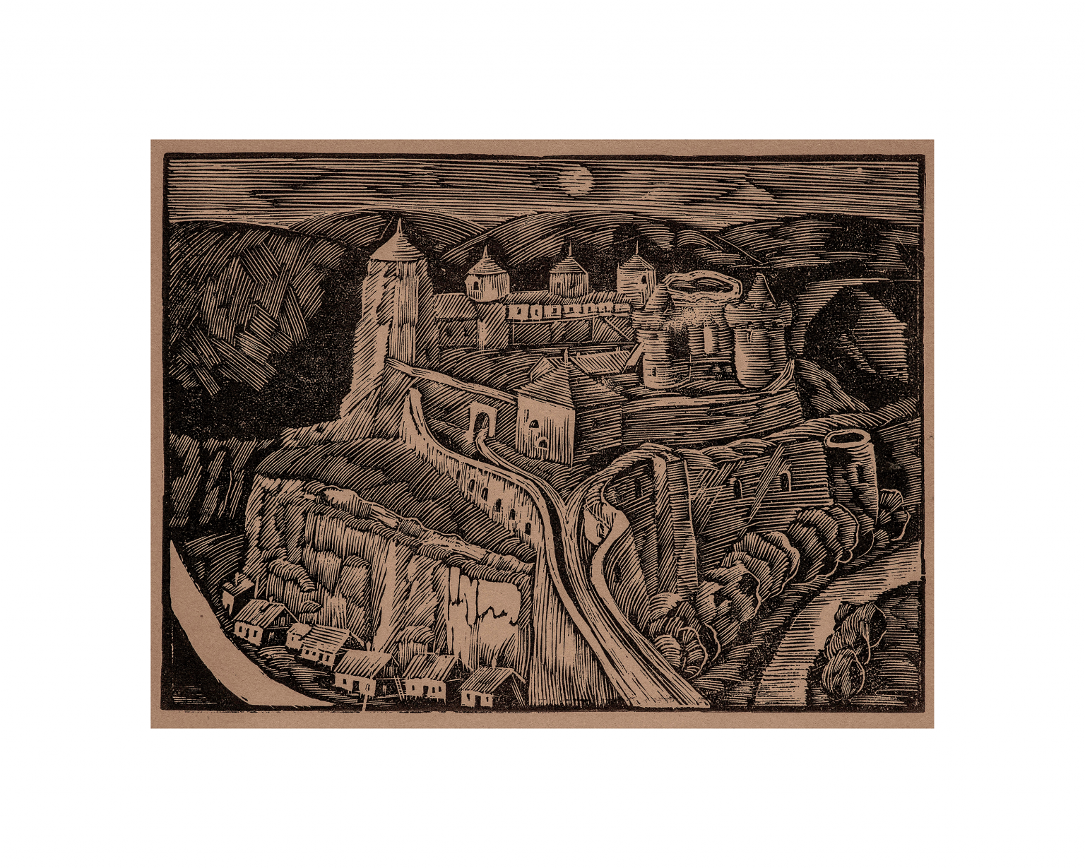 Castle Landscape Woodblock Print