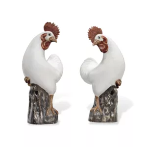 Chinese Export White Porcelain Roosters