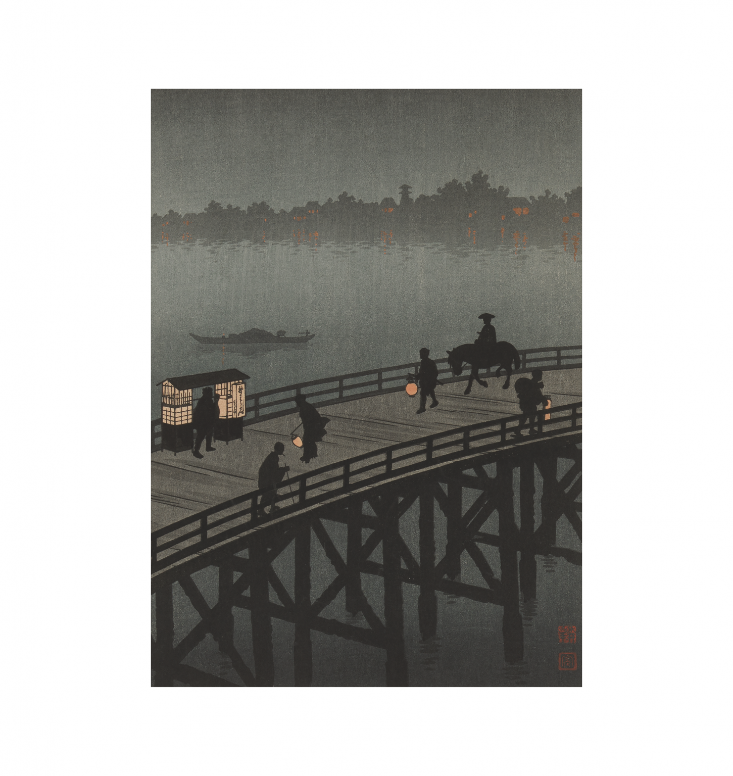 Evening Bridge Woodblock Print