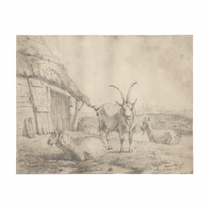 Pieter Frans De Noter Farm Landscape Drawing