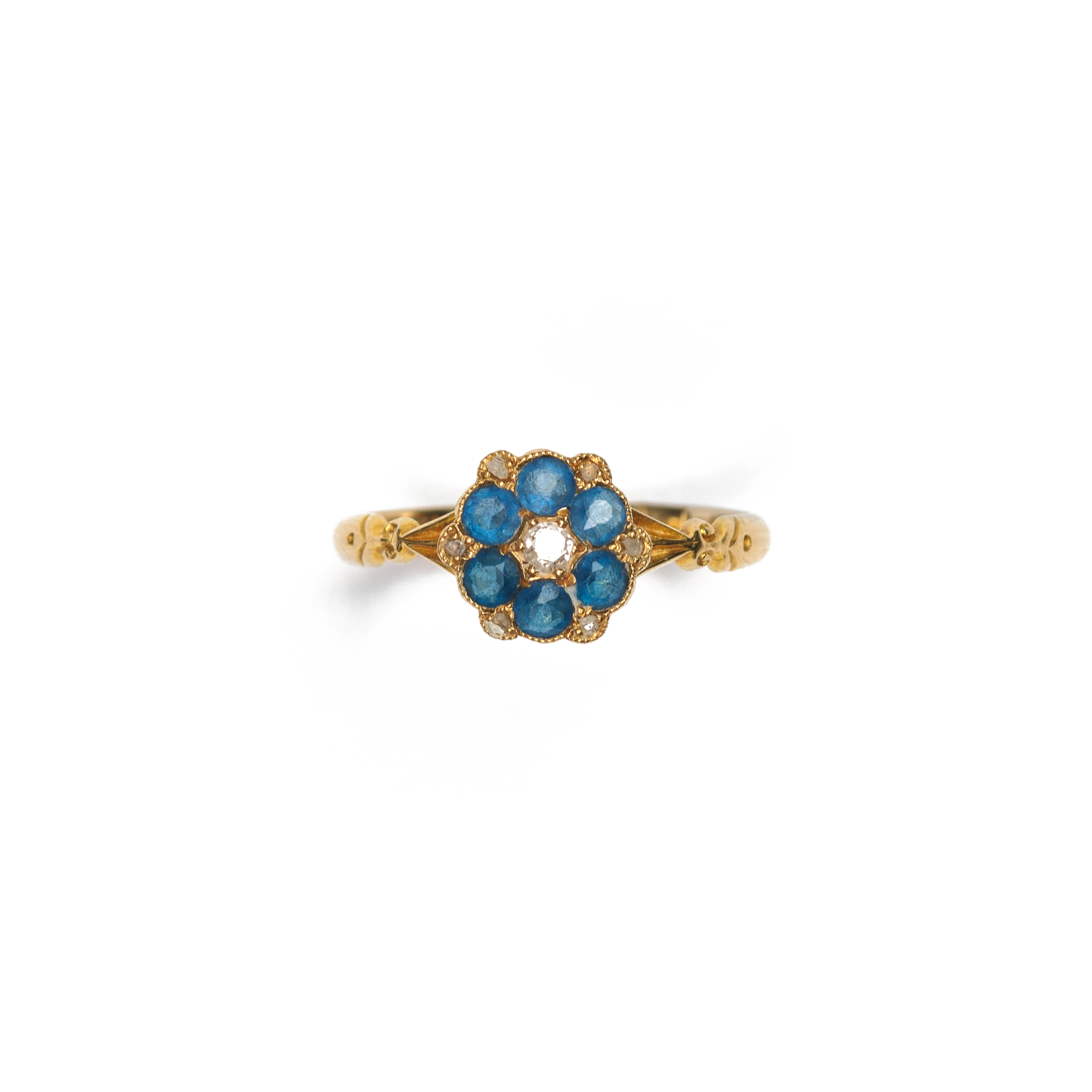 English 18k Gold Diamond and Sapphire Ring