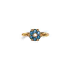 English 18k Gold Diamond and Sapphire Ring
