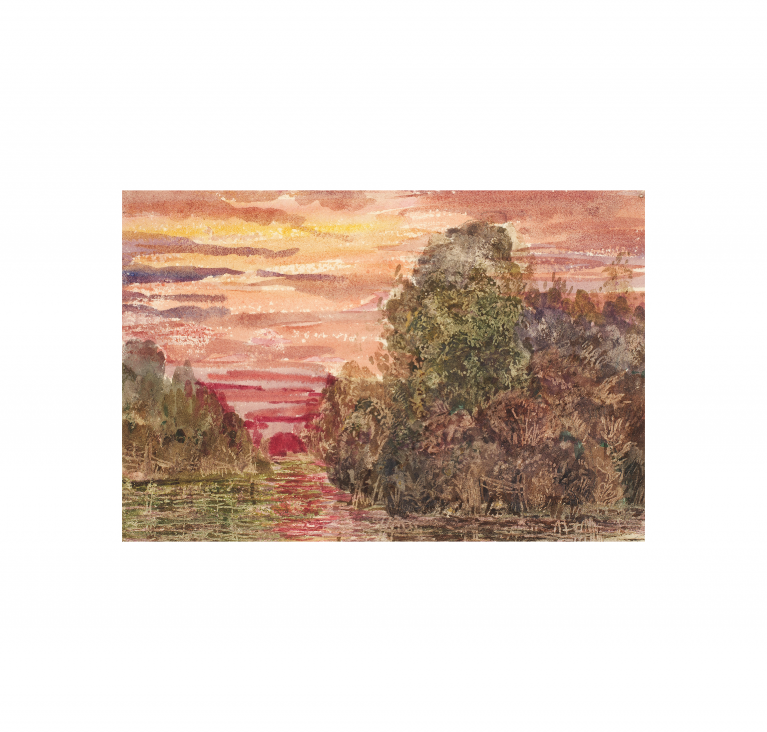 Sunset Landscape Watercolor Painting