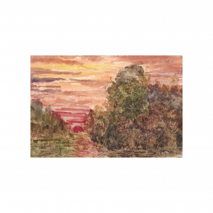 Sunset Landscape Watercolor Painting