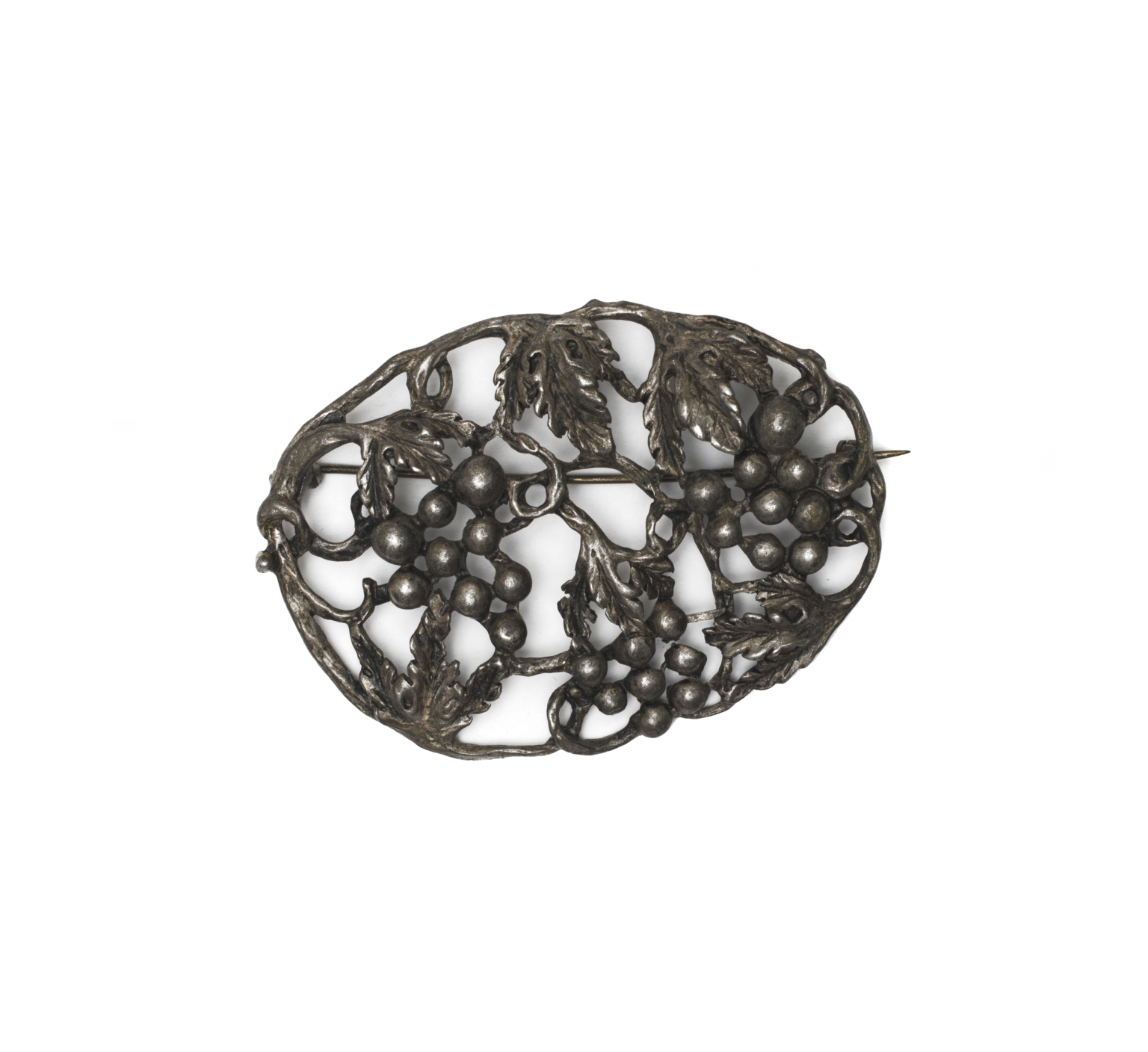 Victorian Pewter Grape Leaf Brooch