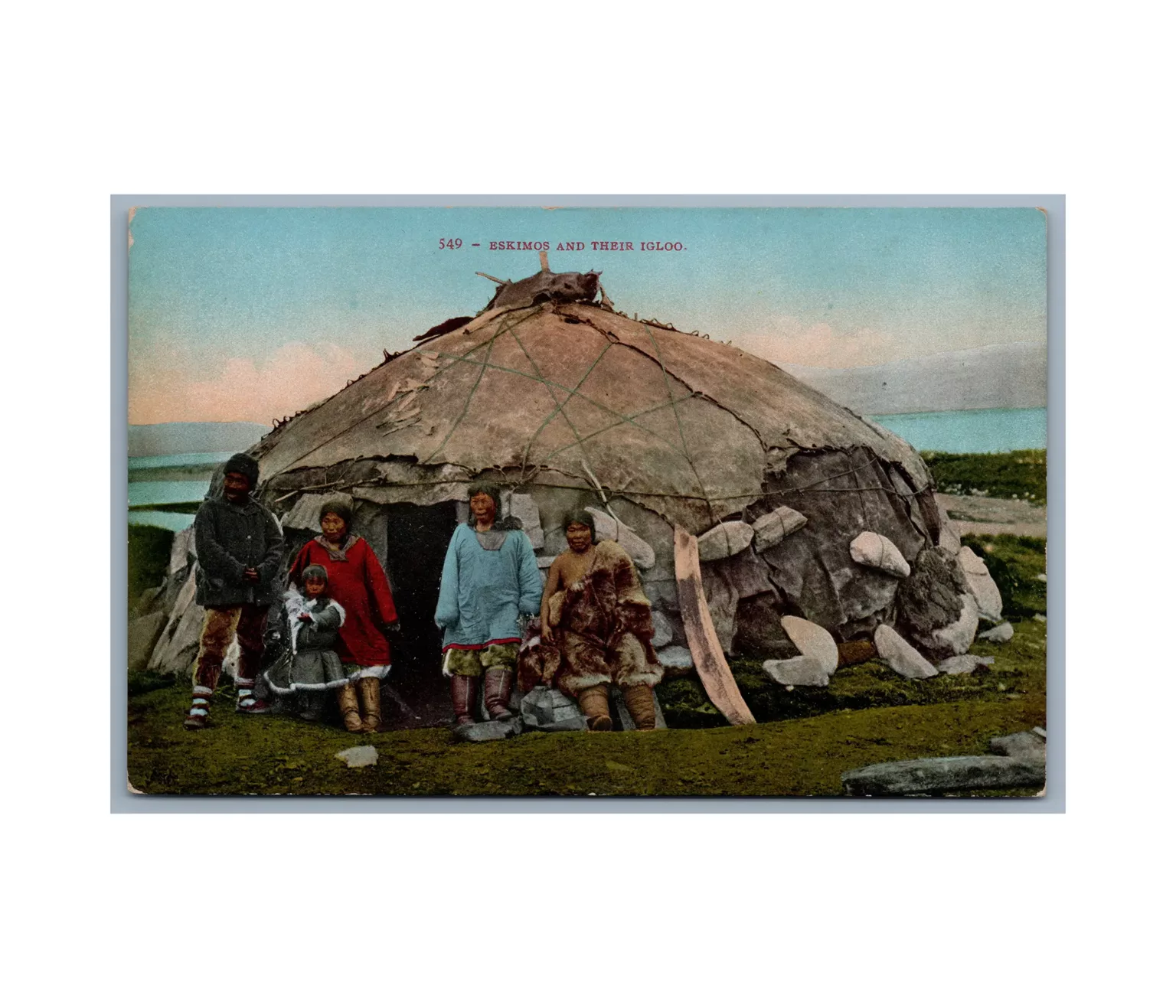 Eskimos and Their Igloo Vintage Postcard