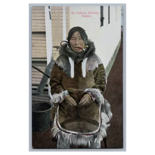 An Eskimo Smoker Alaska Vintage Postcard