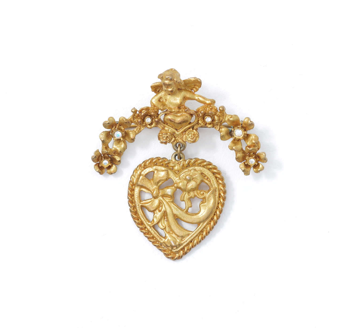 Cupid Rhinestone Heart Charm Brooch