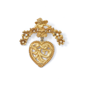 Cupid Rhinestone Heart Charm Brooch