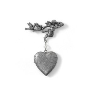 Silvered Angels Heart Locket Brooch