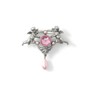 Silvered Pink Rhinestone Angels Brooch