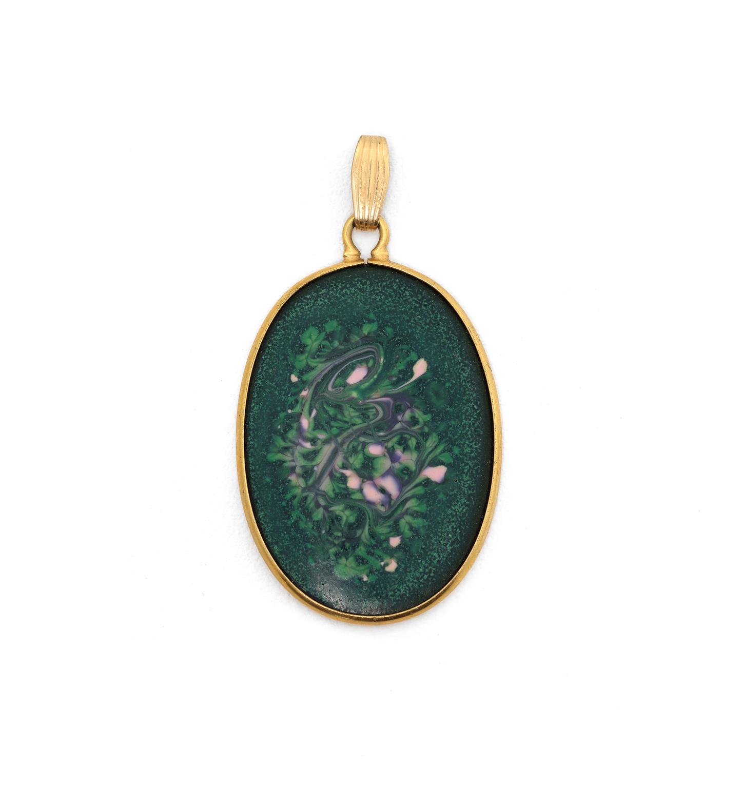 Vintage Abstract Green Enamel Medallion Pendant