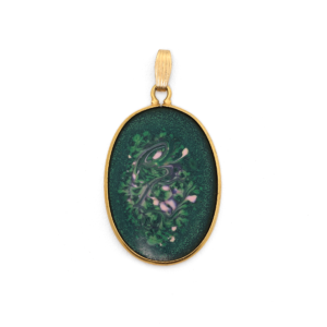 Vintage Abstract Green Enamel Medallion Pendant