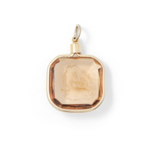 Vintage Cameo Etched Pink Glass Pendant Charm