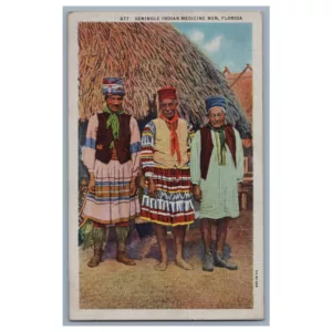 Seminole Indian Medicine Men Florida Vintage Postcard