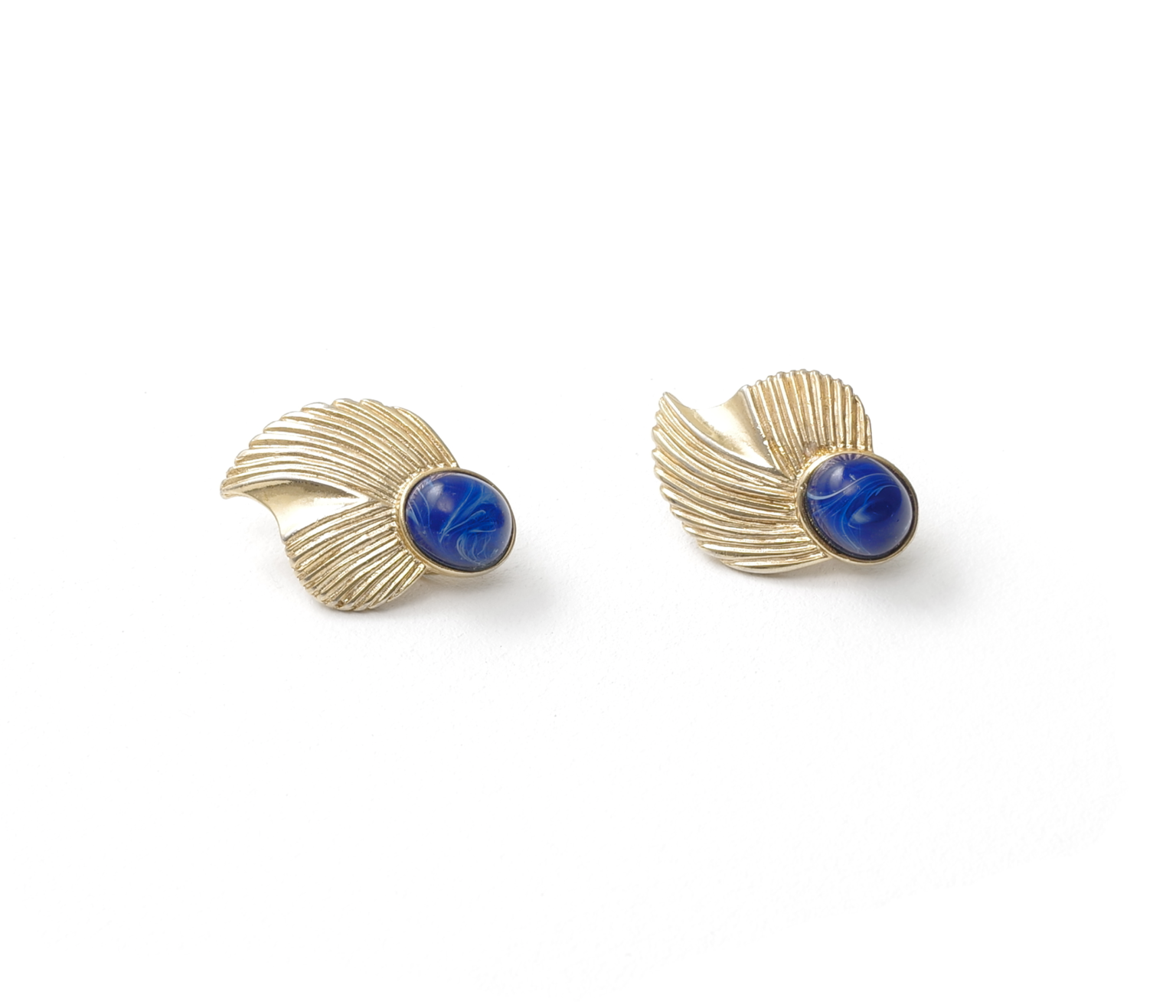 Vintage 60's Costume Gold Lapis Earrings