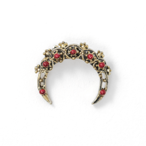 Red Enameled Gold Toned Vintage Crescent Brooch