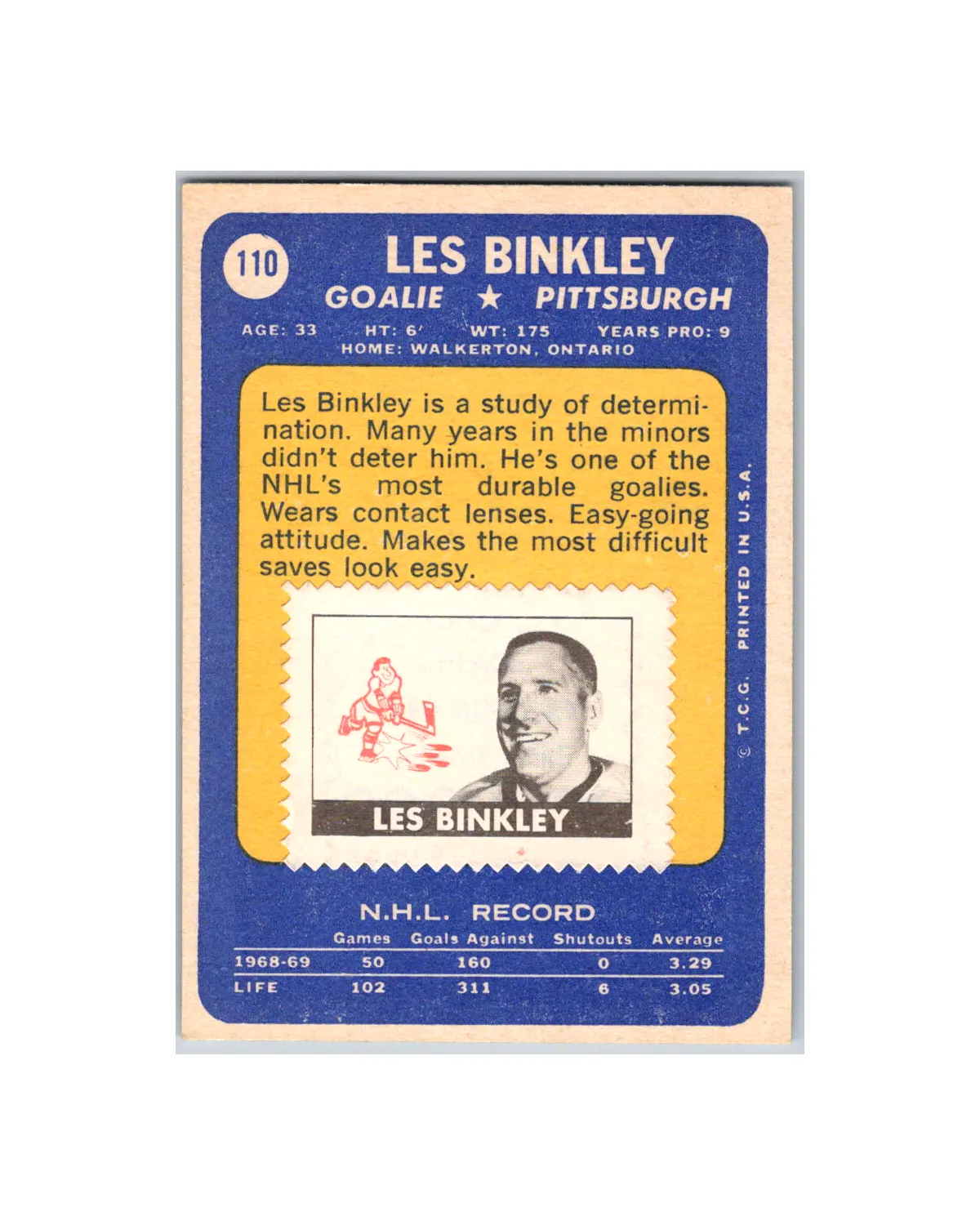 Les Binkley Hockey Cards