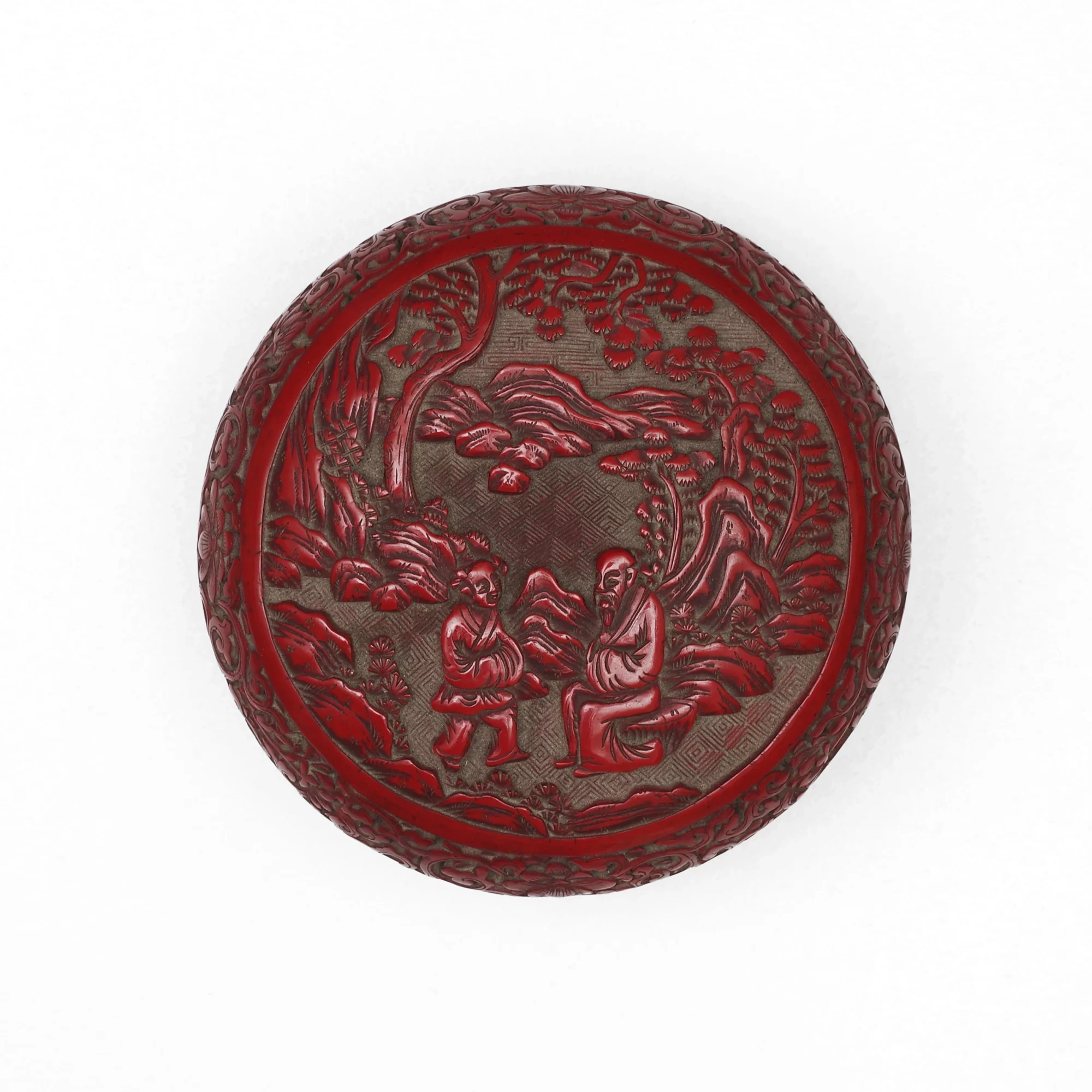 Chinese Cinnabar Lacquer Circular Box and Cover