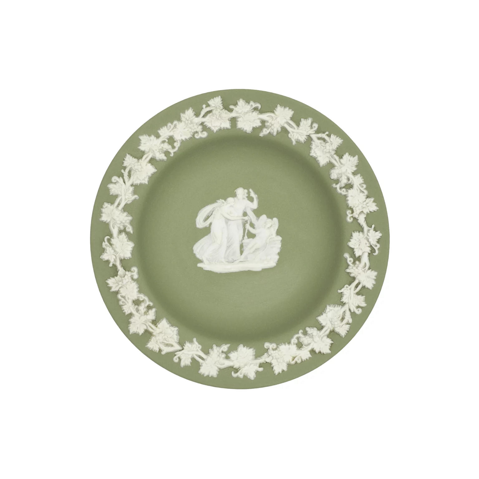 Wedgwood Celadon Jasperware Round Tray 4" round, Crafted In England - The Three Graces