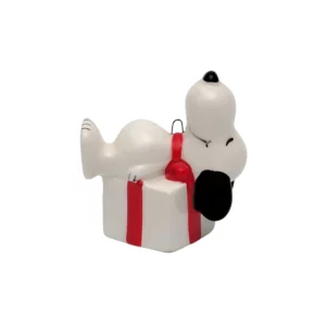 Vintage Japanese Ceramic Snoopy Present Christmas Ornament