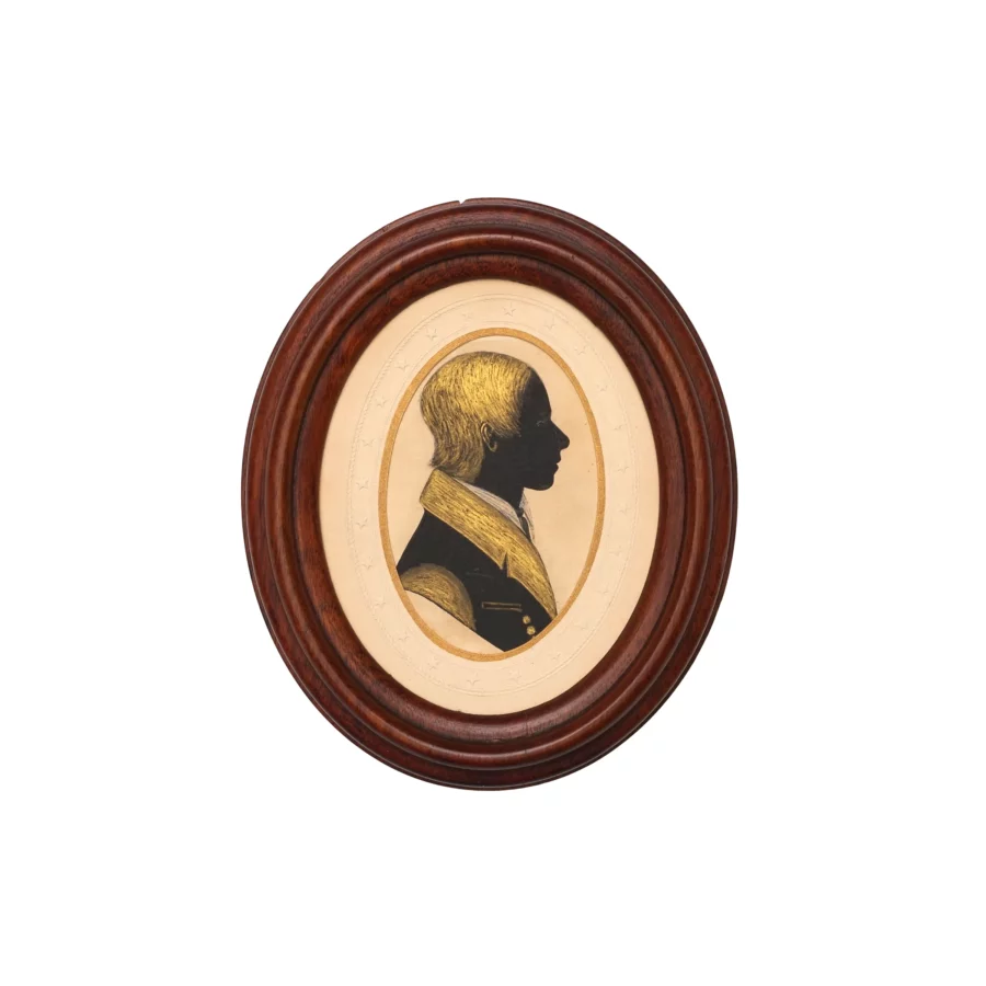 Antique Gilt Decorated Oval Silhouette Painting of a Georgian Gentleman