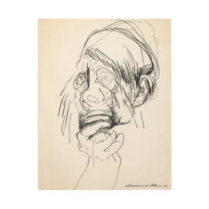 Vintage 1960s Figurative Expressionist Line Drawing of A Man In Despair