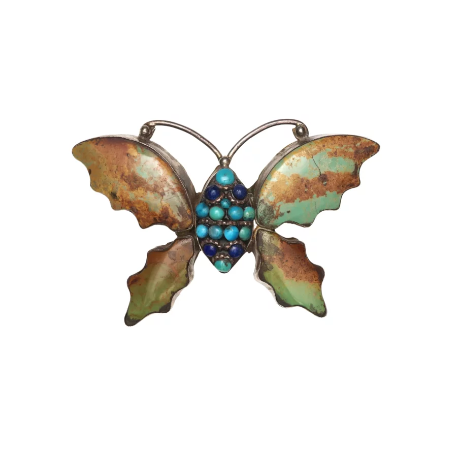 Vintage Sterling Silver Turquoise Inlaid Butterfly Brooch