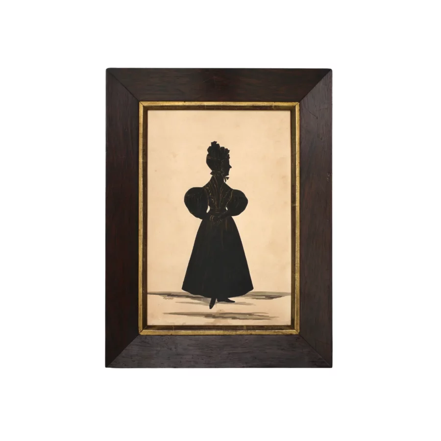 Antique Silhouette Portrait of a Lady Full Length Framed Paper Cut