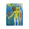Vintage 1960s Blue and Lime Abstract Surrealist Figural Painting