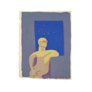 Vintage 1960s Man Looking Into The Starry Night Painting