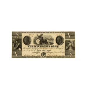 Augusta Georgia The Mechanics Bank Five Dollars Bank Note 1858 - August 1858