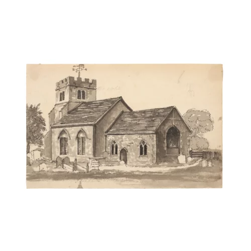 St Andrew's Church, Farnham Berkshire Antique Watercolor Painting