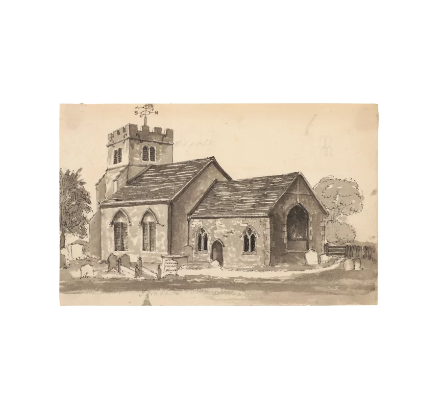 St Andrew's Church, Farnham Berkshire Antique Watercolor Painting