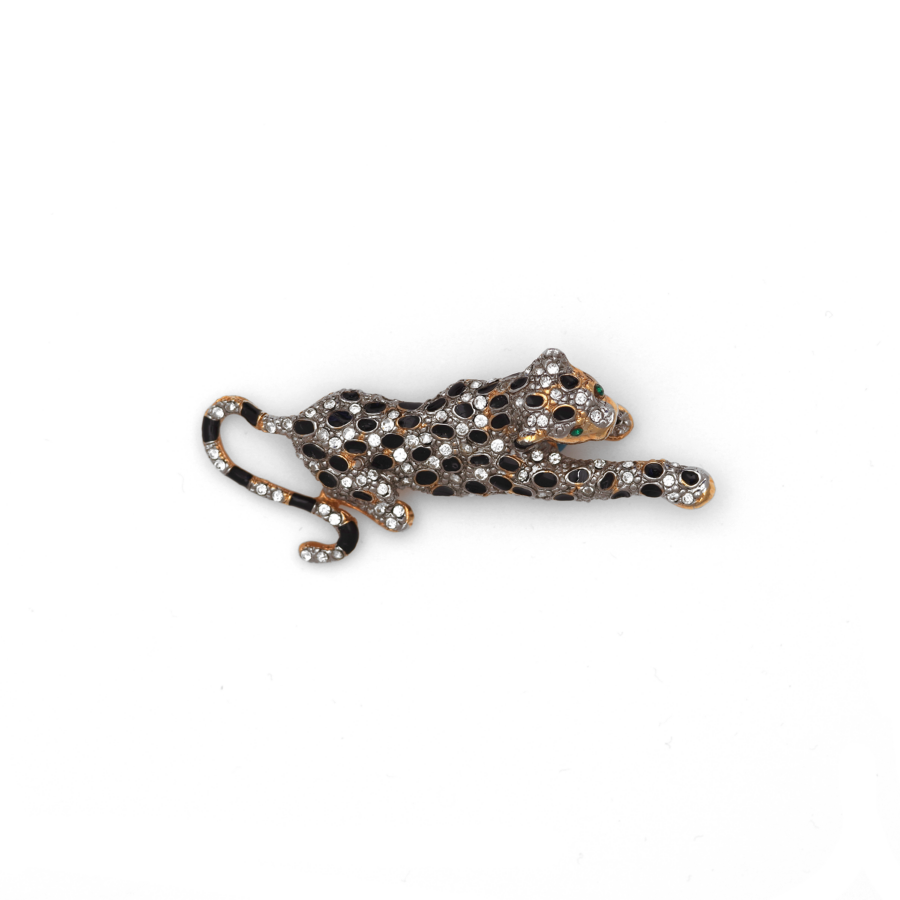 Vintage Panther Rhinestone and Enamel Brooch