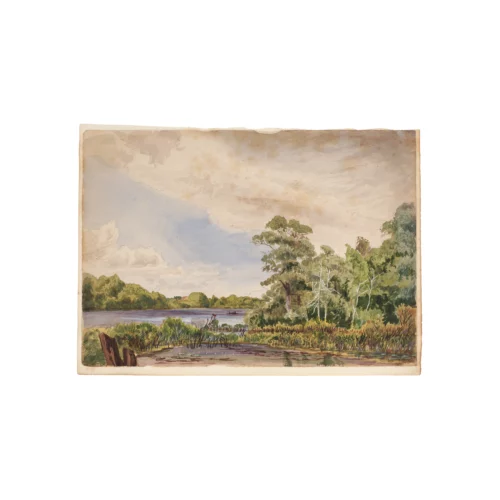 Antique American Watercolor Hudson River School Painting Circa the second half 19th century, circa 1850-1860