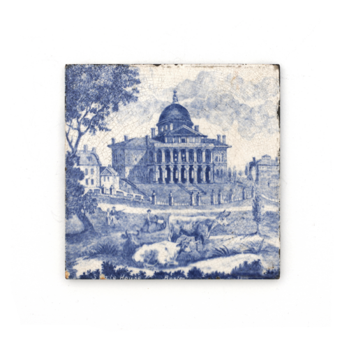 Antique Minton Blue and White Porcelain Landscape Tile China Works Stroke On Tent Published by Macullar Parker & Company Made In England - 19th Century